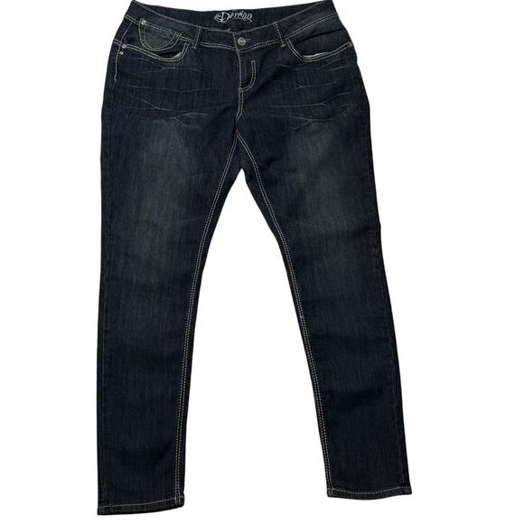 Dereon By Beyonce Denim Jeans Size 18 Y2K Dark Wash Stretch White Stitch Trim - Picture 1 of 11